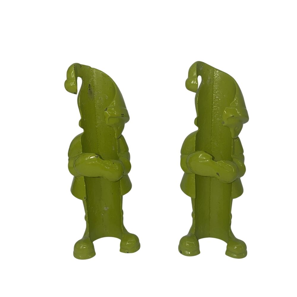 CB2 Green Cast Iron Elf Pixie Taper Candle Holder Huggers 5.25” Set Of 2